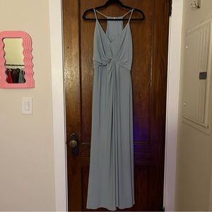 Davids Bridal JERSEY A-LINE BRIDESMAID DRESS WITH KNOT DETAIL DUSTY BLUE Size 12